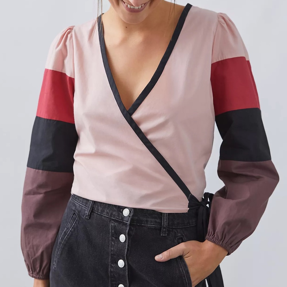 ANTHROPOLOGIE Colorblocked Wrap Blouse